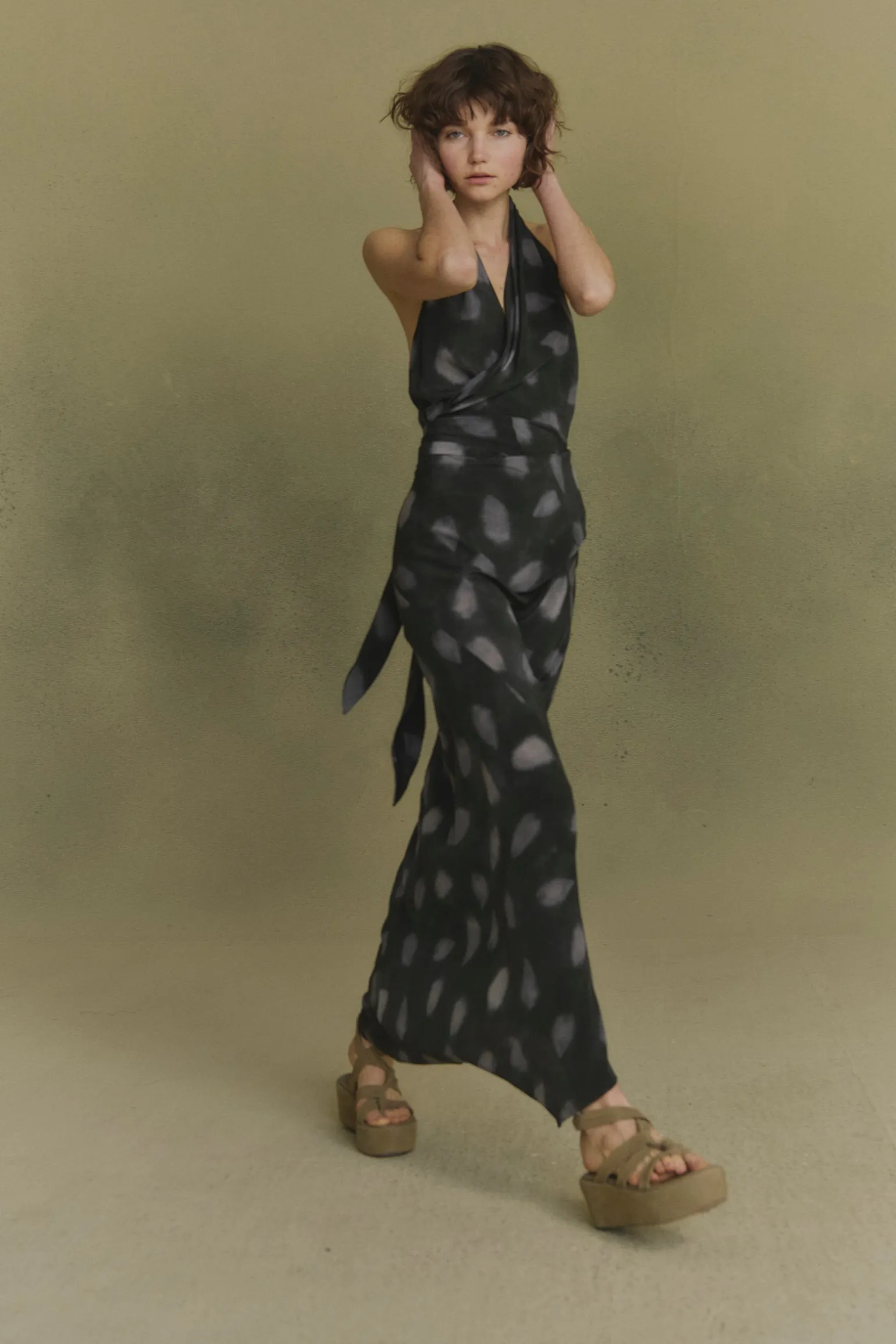 Molly, mint print silk dress