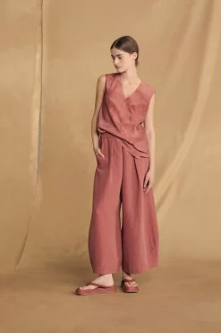 Mona, strawberry linen and silk pants