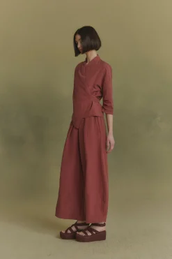 Mona, strawberry linen and silk pants