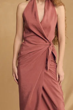 Mona, strawberry linen and silk dress
