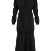 Morgan, dress in smoke gray linen and silk