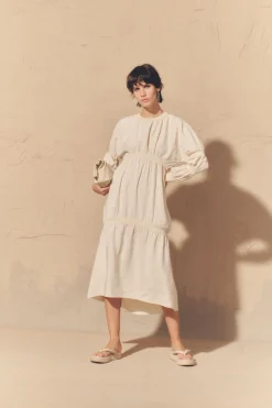 Morgan, ivory silk and linen dress