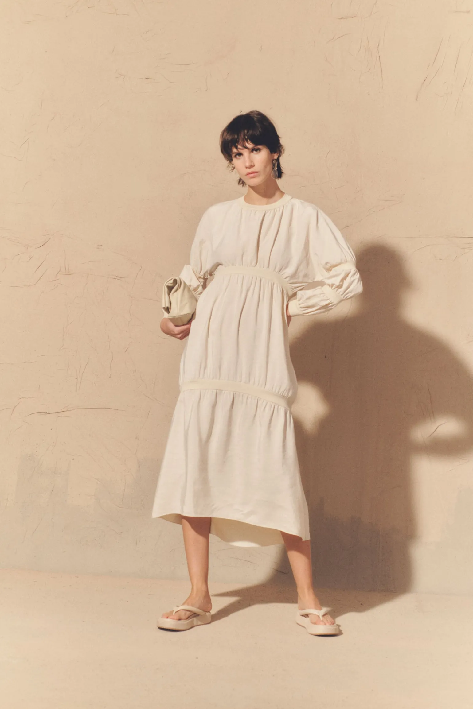 Morgan, ivory silk and linen dress