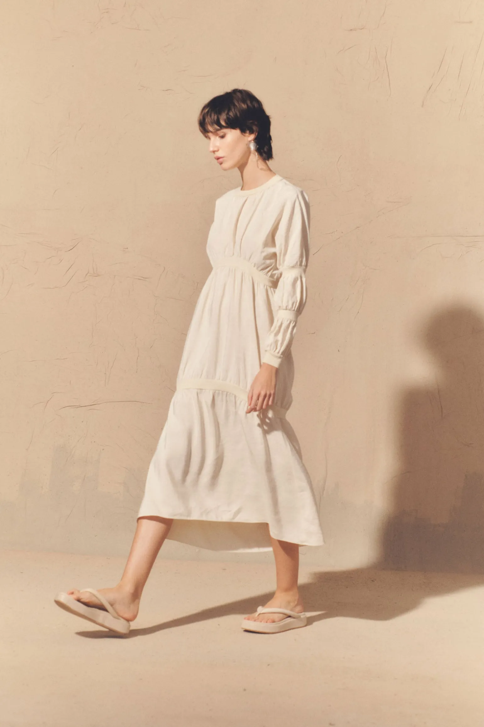 Morgan, ivory silk and linen dress
