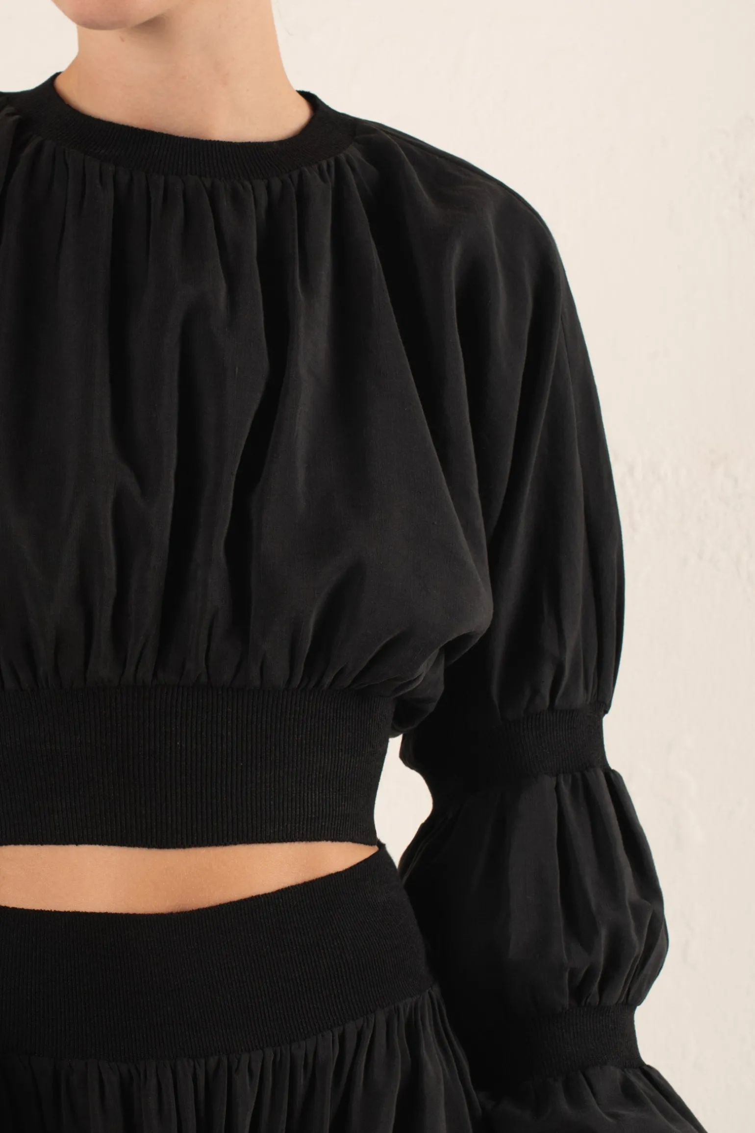 Morgan, smoke gray linen and silk crop top