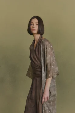 Nina, ayaz print long ramie jacket