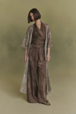 Nina, ayaz print long ramie jacket