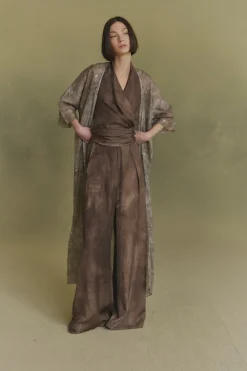 Nina, ayaz print long ramie jacket