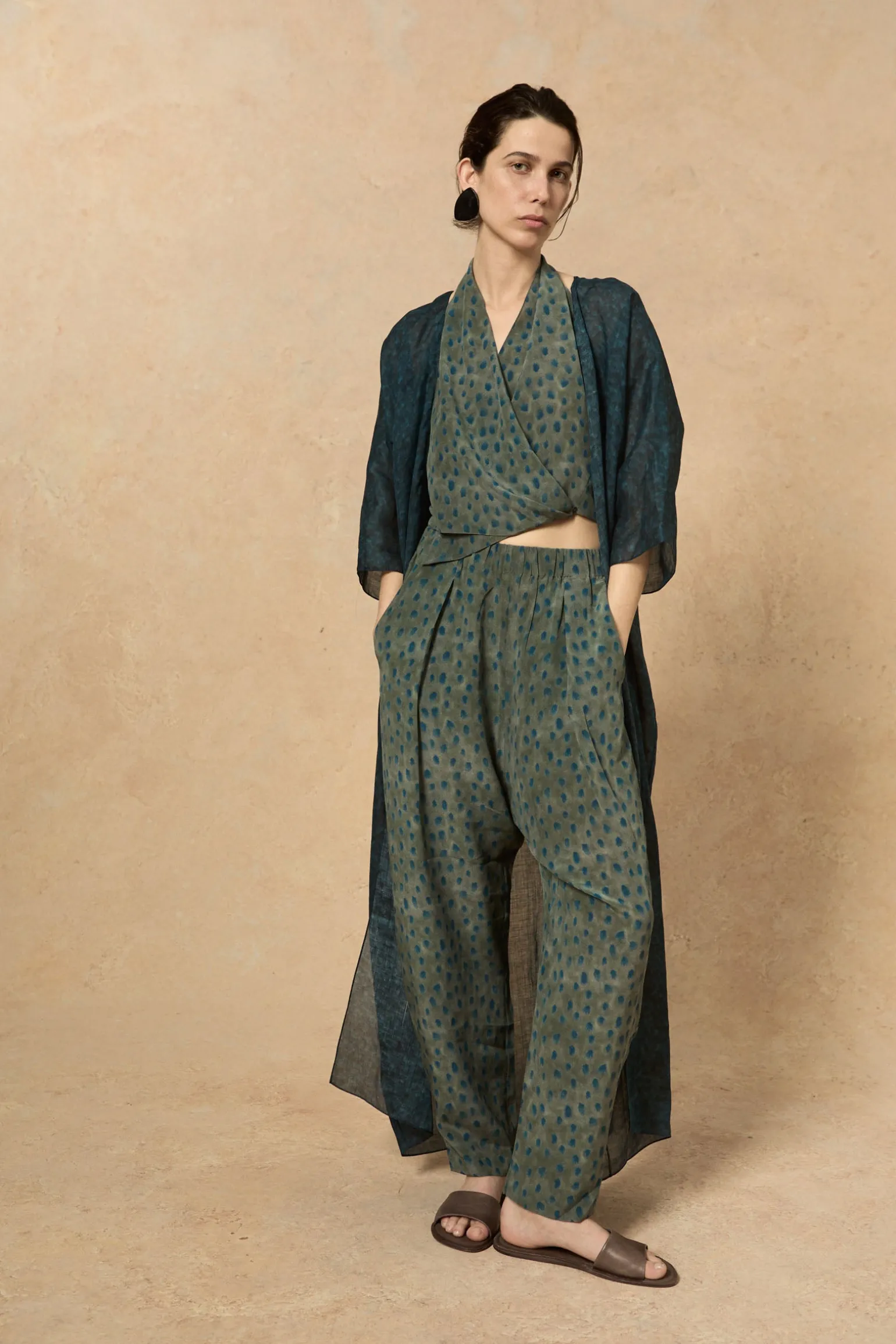 Nina, tokyo print long ramie jacket