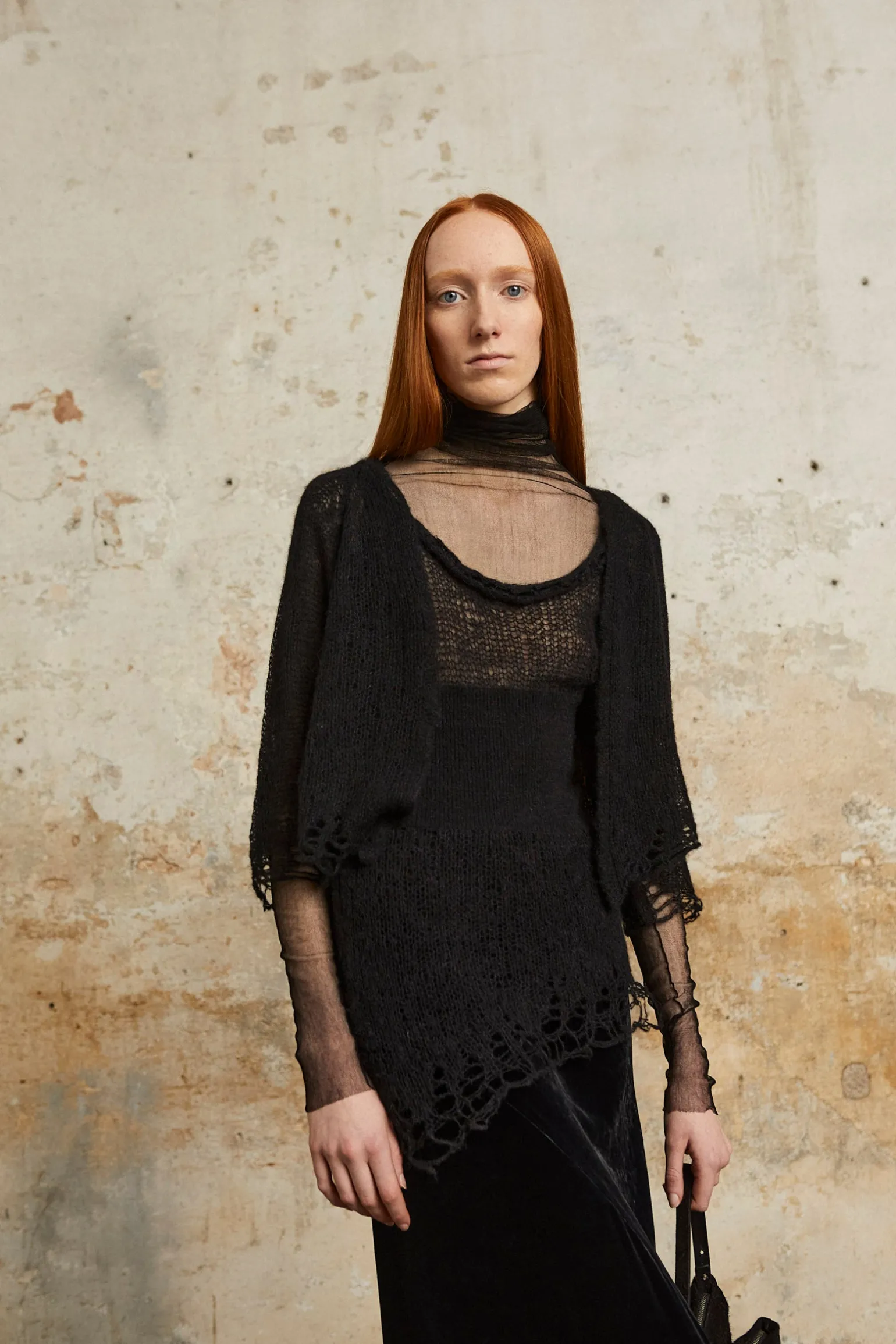 Onye, black alpaca, silk and cashmere top