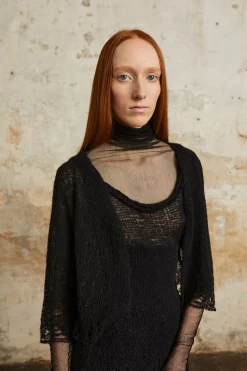 Onye, black open knit cropped jacket