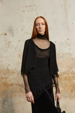 Onye, black open knit cropped jacket