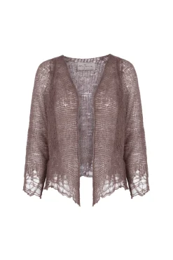 Onye, taupe open knit cropped jacket