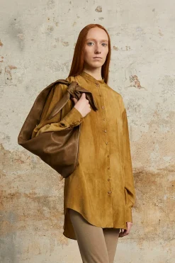 Park, bronze maltinto silk shirt