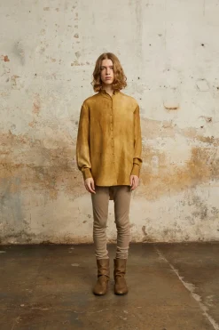 Park, bronze maltinto silk shirt