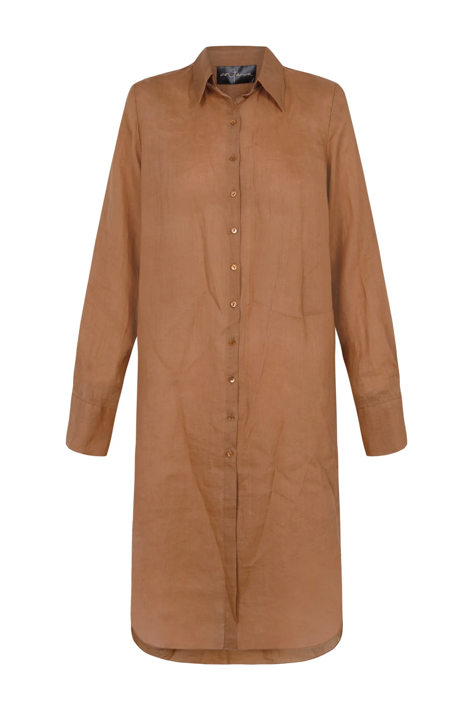 Rami, long shirt in terracotta ramie
