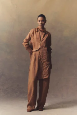 Rami, long shirt in terracotta ramie