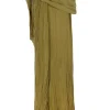 Rita, long olive green silk dress
