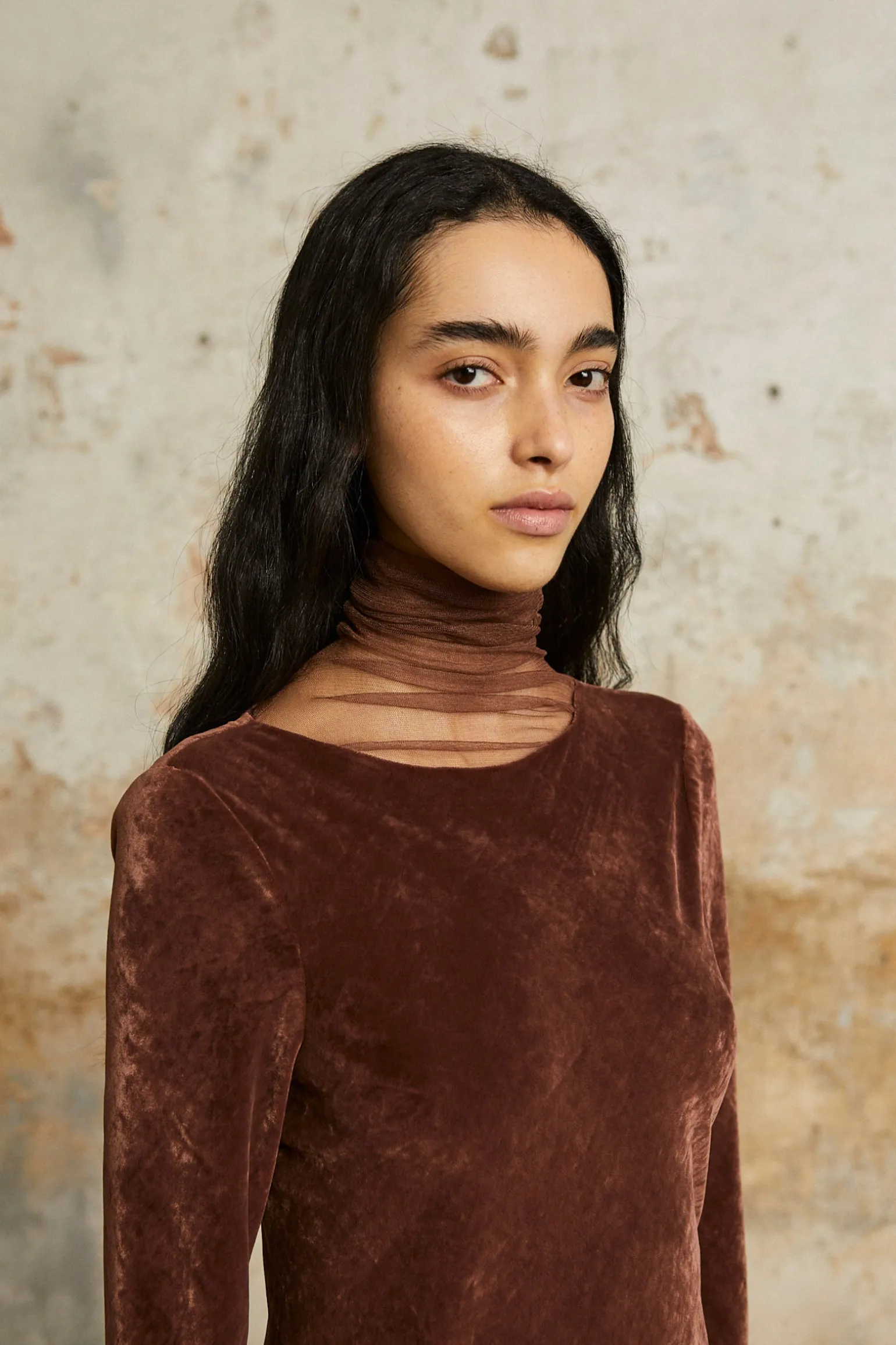 Roisin, long dress in blush velvet