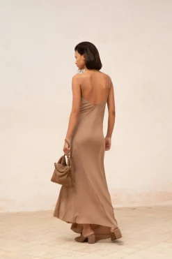 Sabrina, cocoa stretch silk dress