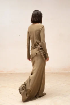 Sabrina, khaki stretch silk skirt