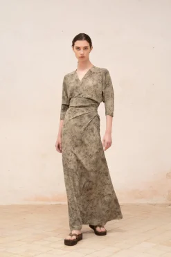 Salma, herba print silk dress