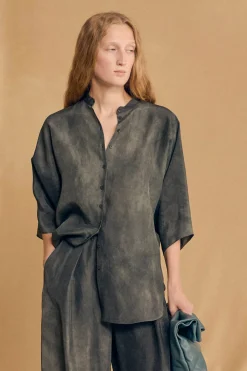 Salome, petroleum blue maltinto silk shirt