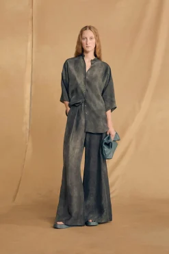 Salome, petroleum blue maltinto silk shirt