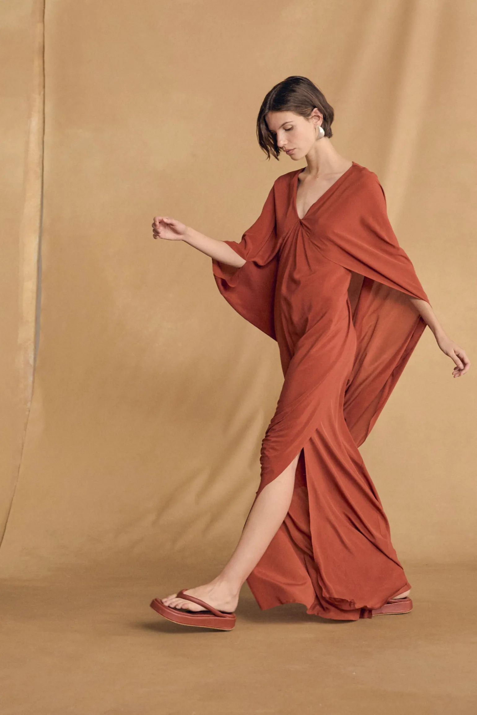 Sarina, red silk dress