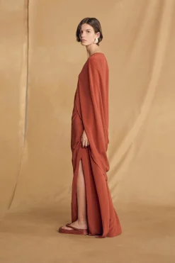 Sarina, red silk dress