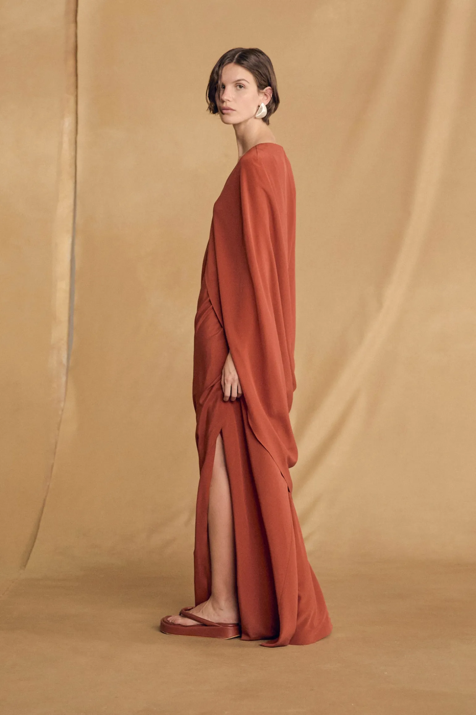 Sarina, red silk dress