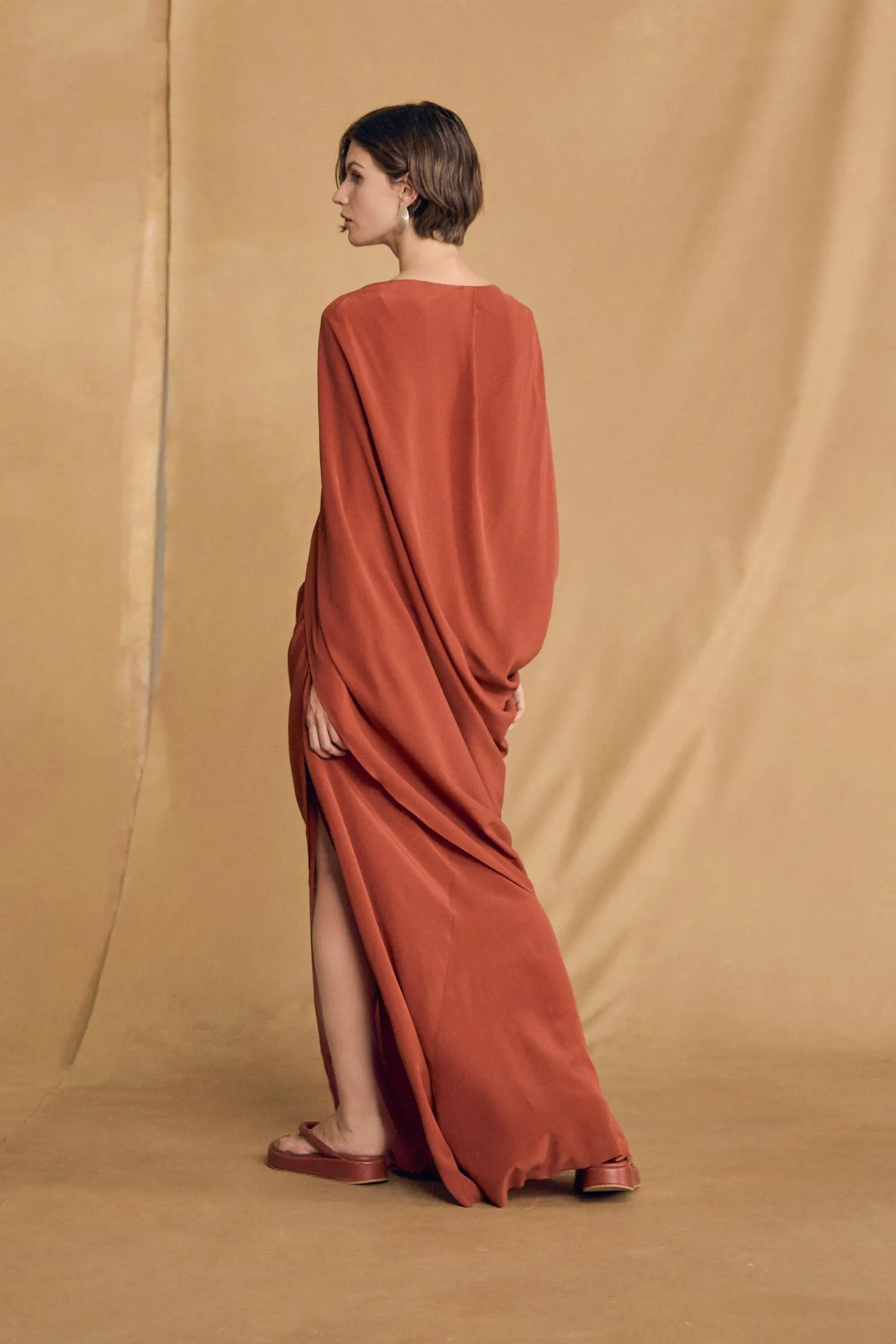 Sarina, red silk dress