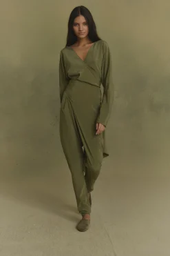 Serp, olive green stretch silk jumpsuit