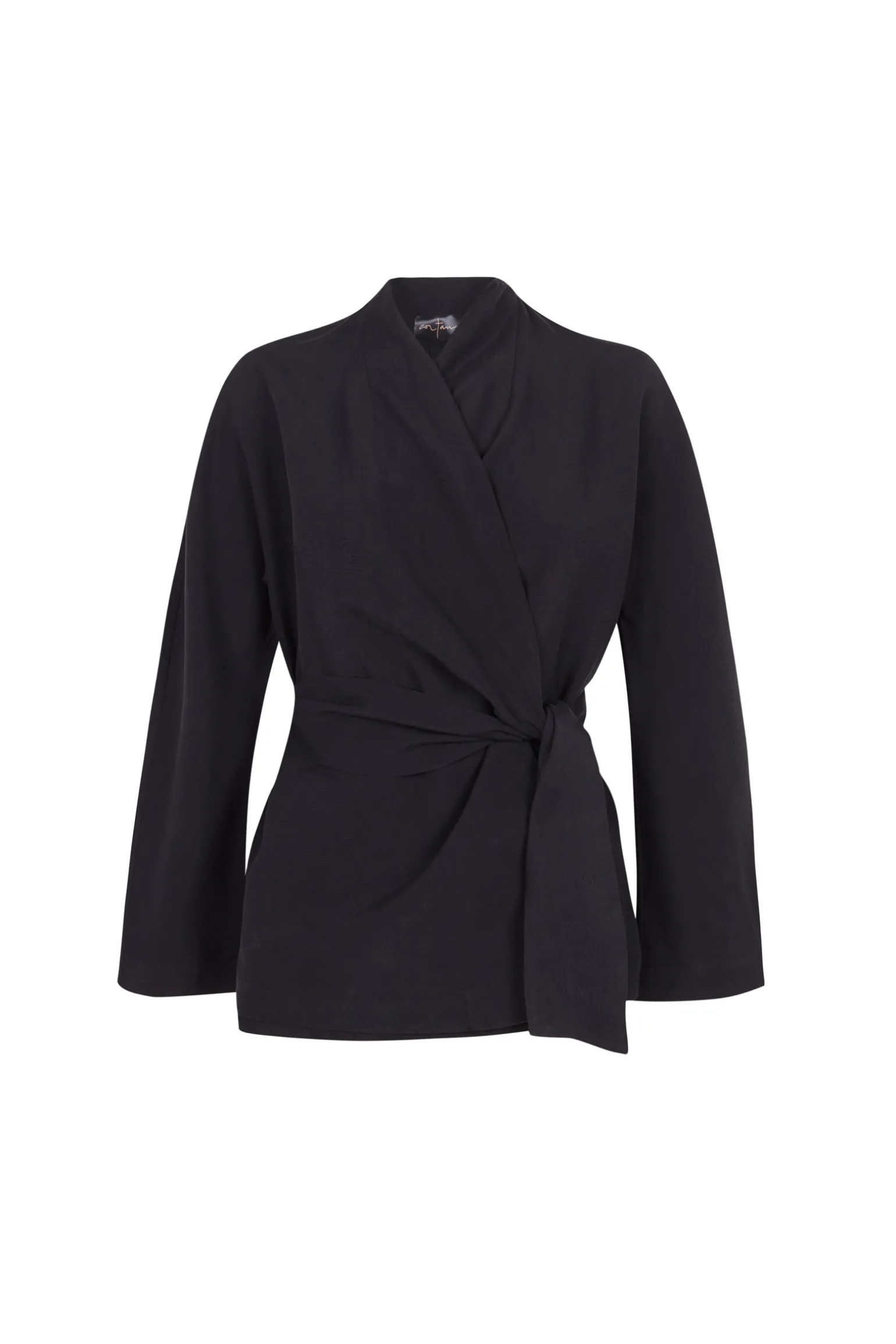 Simona, gray linen and silk wrap jacket