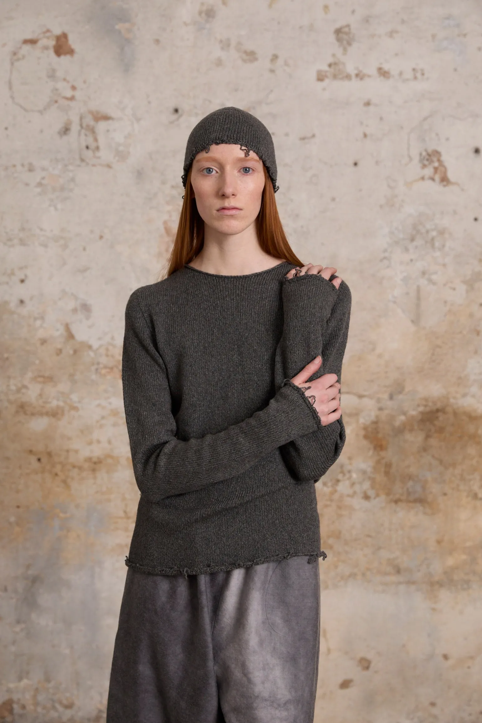 Snow, gray melange wool and cashmere arm warmers