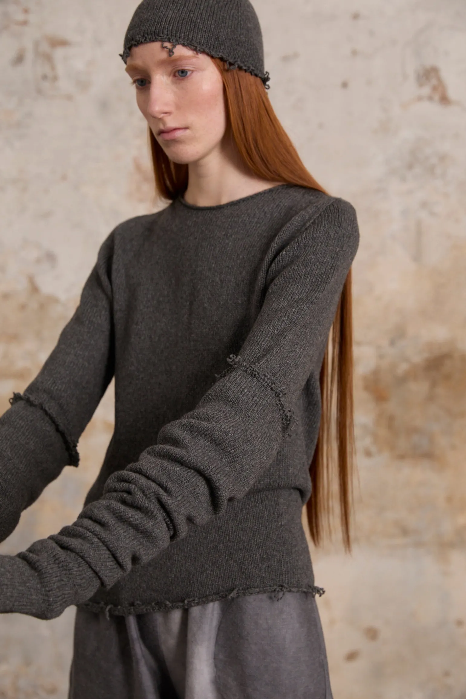 Snow, gray melange wool and cashmere arm warmers