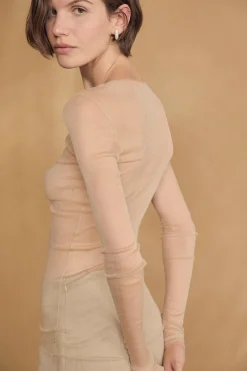 t de tul, ivoire pale silk tulle top