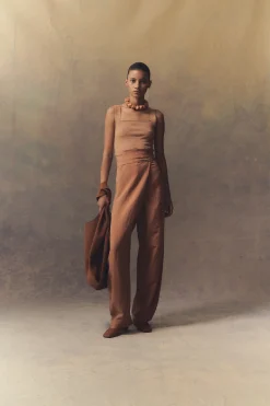 Tanami, terracotta linen and silk pants