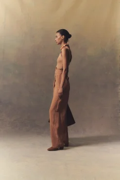 Tanami, terracotta linen and silk pants