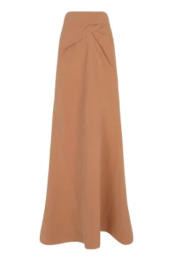 Tanami, terracotta long skirt in linen and silk