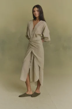Tramonto, sage green ramie midi dress