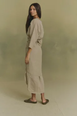 Tramonto, sage green ramie midi dress