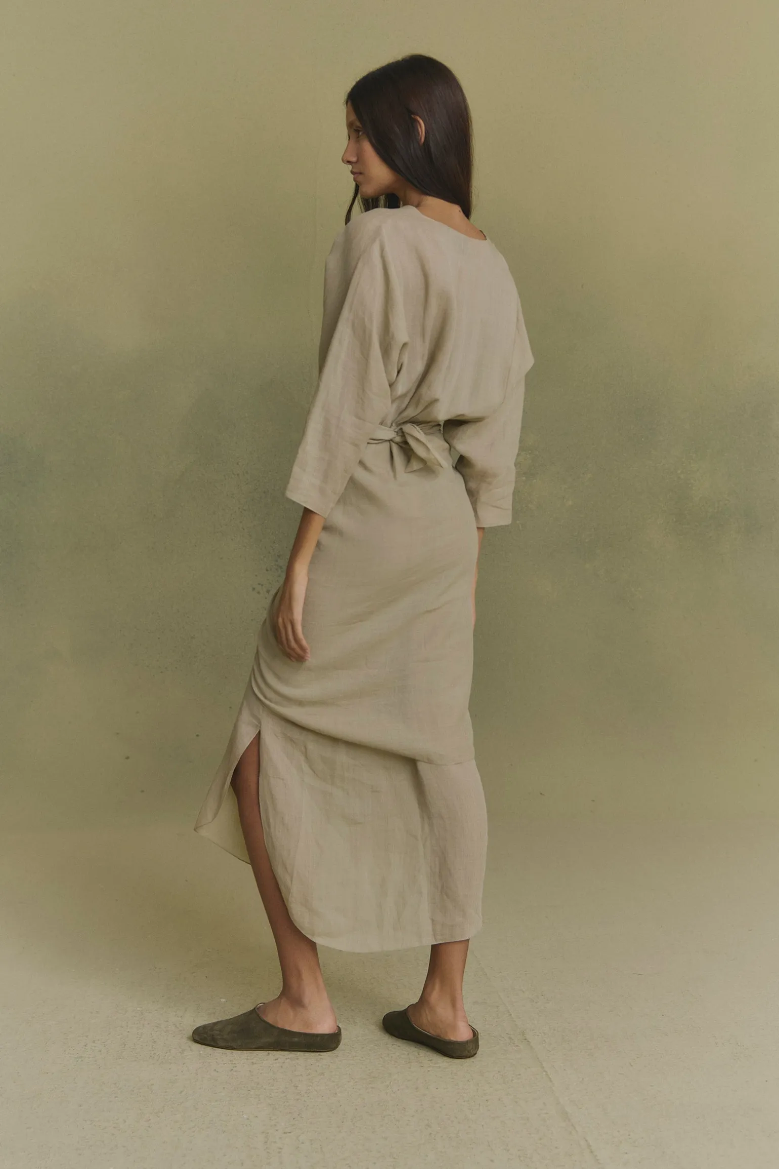 Tramonto, sage green ramie midi dress