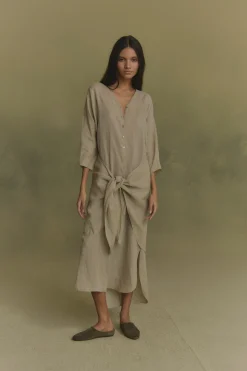 Tramonto, sage green ramie midi dress