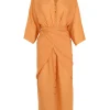 Tramonto, tangerine ramie midi dress
