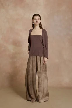 Tussa, aubergine silk knit cardigan