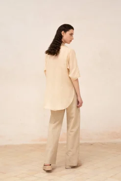 Una, beige melange linen and wool pants