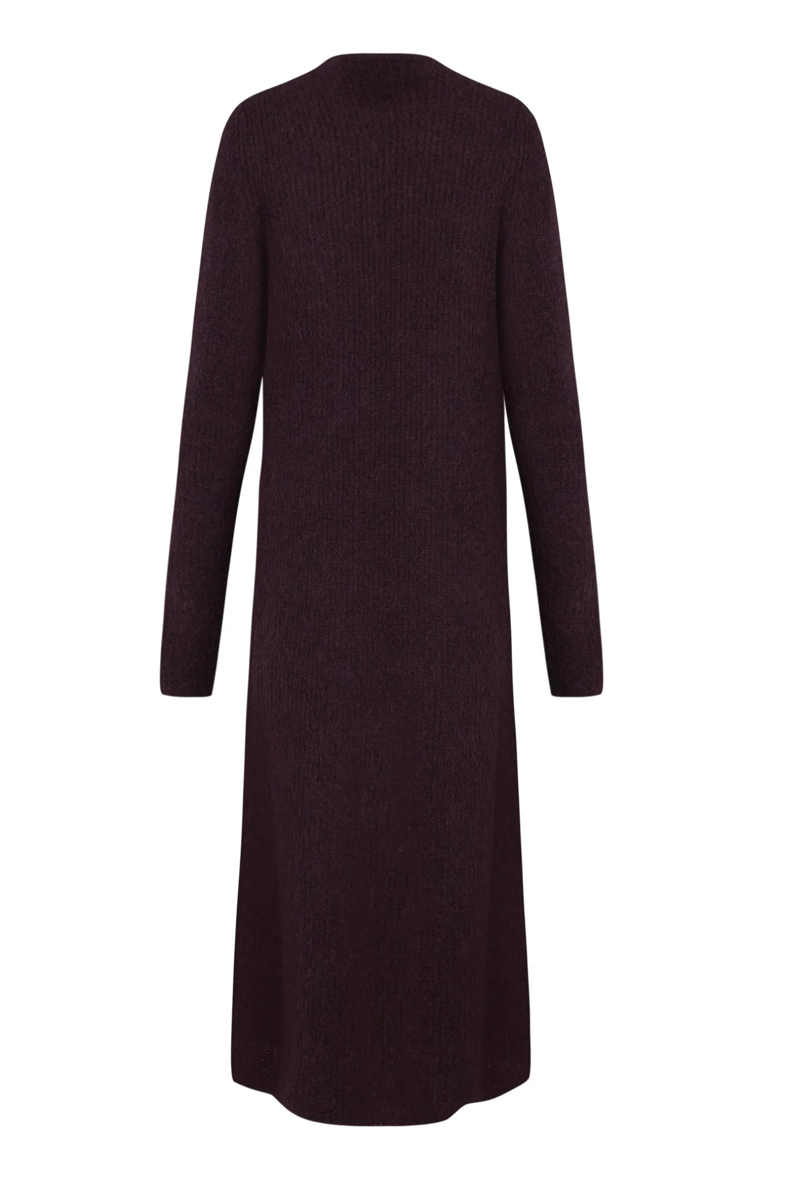 Zakia, burgundy long knitwear jacket in baby alpaca, wool and silk